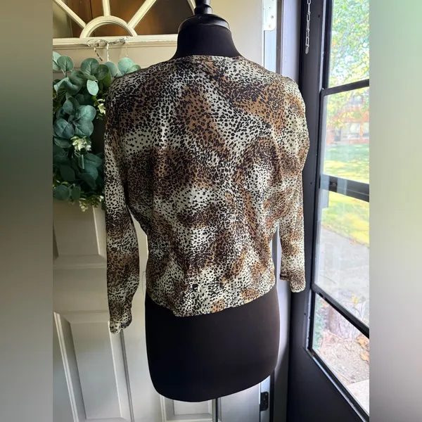 Vintage 90s August Silk mesh wrap tie animal print top, size large - Image 6