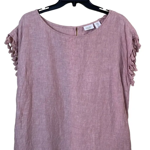 Antibes Blanc Linen Pink Fringe Sleeve Dress Size Medium - Image 2