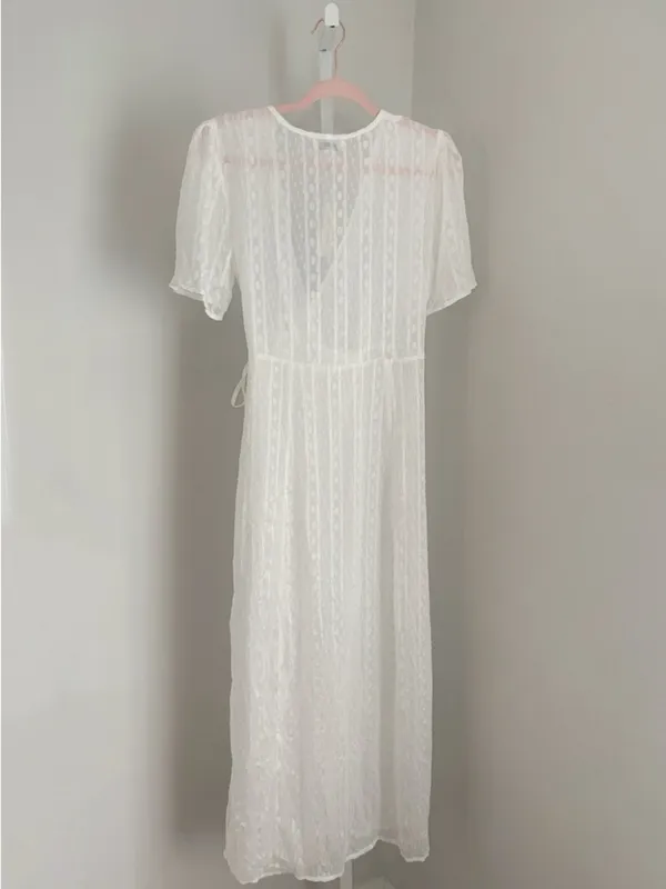 Francesca's Sheer Boho White Lace Wrap Kimono Beach Cover Up Tassels Size M NWT - Image 3