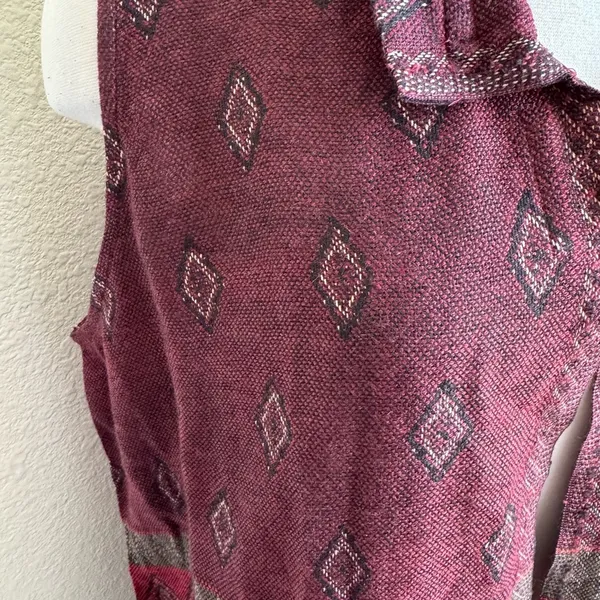 Boho Southwestern Sleeveless Cardigan Fringe Vest John‎ Mark Burgundy large - Image 11