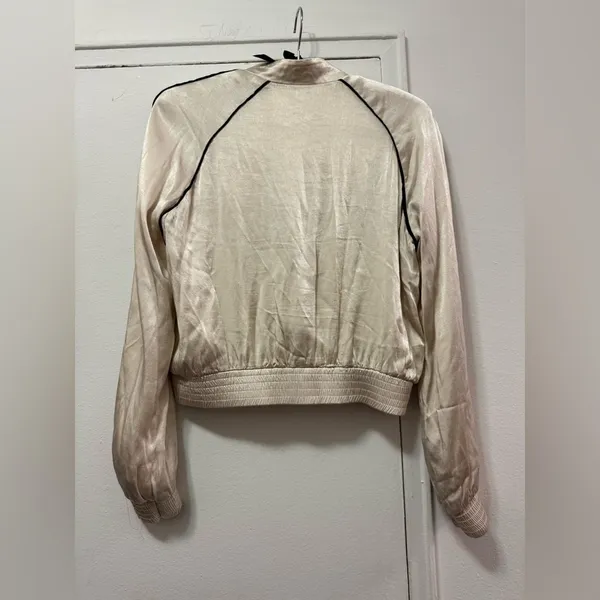 Celebrity Zara Satin Bomber Jacket Zip Down Cream XS - Image 7