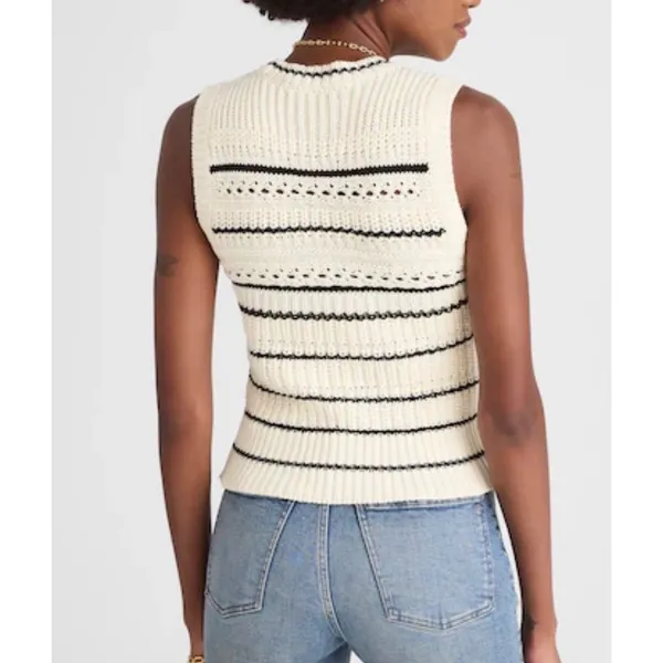 NWB Madewell Size XXS Striped‎ Sweater Vest in 100% Cotton Jet Black Mini Stripe - Image 2
