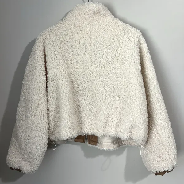 Blank NYC‎ Women's Large Bomber Jacket Faux Shearling Sherpa Vegan Leather Trim - Image 6