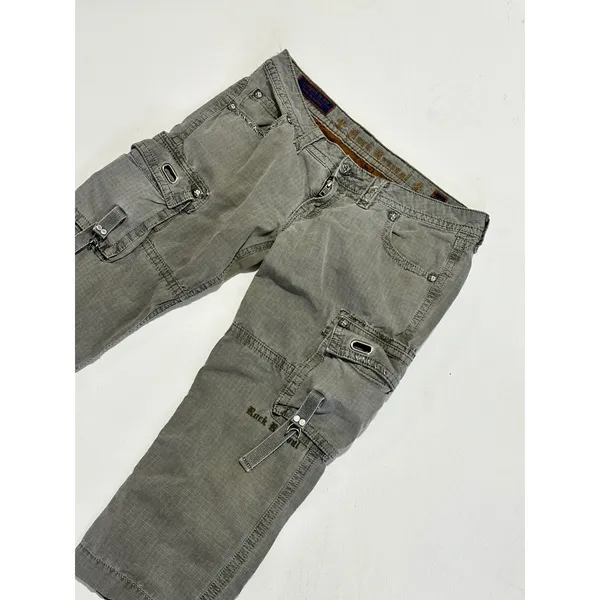 Rock Revival Vintage Y2K Cargo Capri Pants Green Gray Utility Low Rise Grunge 28 - Image 2