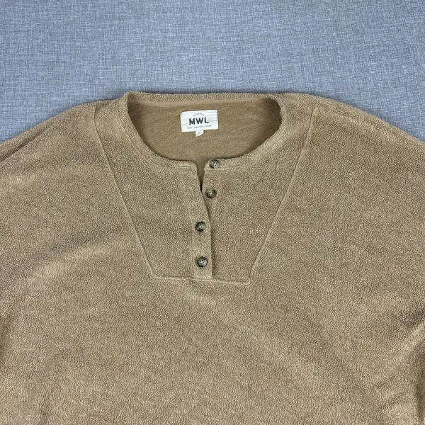 Madewell Sweater Womens L Brown Henley 3/4 Sleeve Terry Relaxed Pullover MWL Top - Image 2