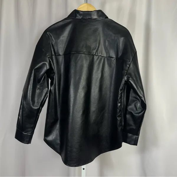 SHEIN Small Faux Leather Button Jacket Retro Classic Classy City Style Collared - Image 2