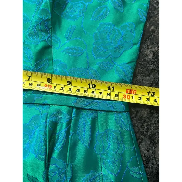 Vintage 1950's Original blue green brocade form fitted long gown Costume Theater - Image 9