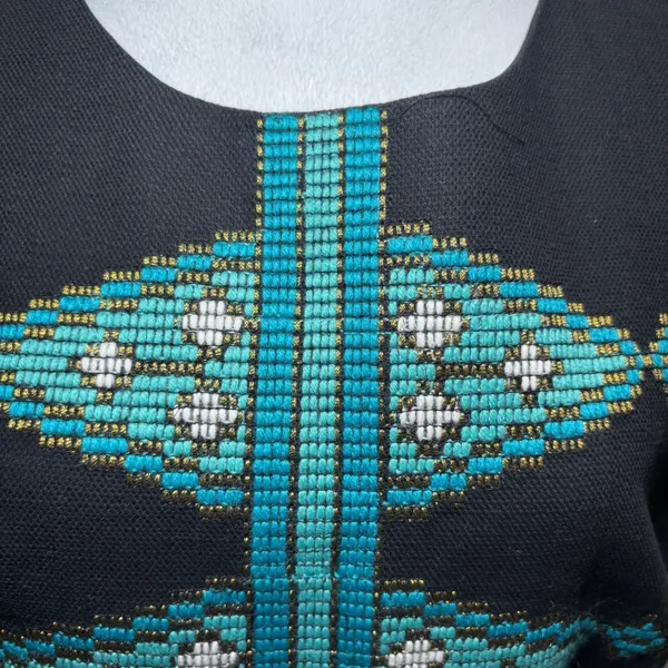 Anthropologie Tabitha Black Cotton Diamond Embroidered‎ Boho Sleeveless Dress 12 - Image 4