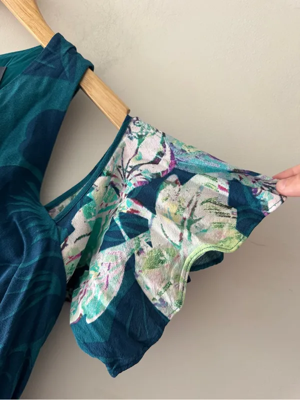 Maeve Anthropologie Elia Open‎ Shoulder Teal Floral Dress - Image 5