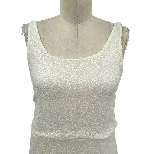 Alice‎ + Olivia Mini Dress Sleeveless Bodycon Sequin Beaded Silk White Size 2 - Image 3