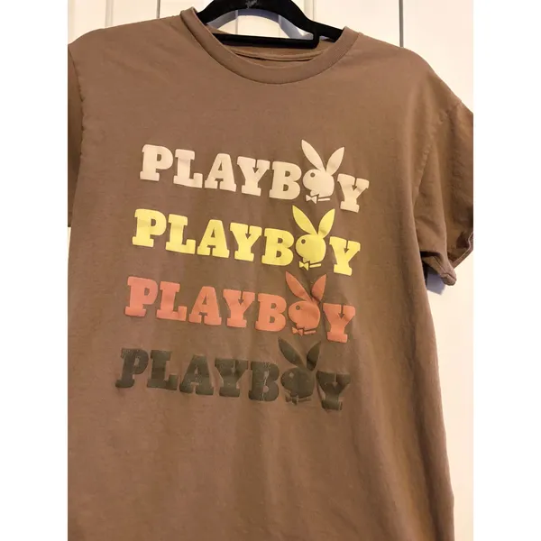 Playboy T Shirt‎ Brown Graphic Print Short Sleeve Crew Neck Womens M - Image 4
