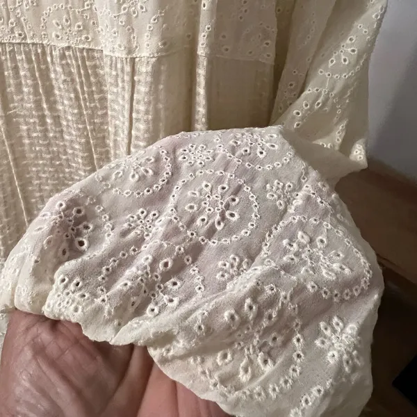 Free People Gemma Eyelet Lace Midi Dress XS Cream Cottage Core Prairie Romantic - Image 8