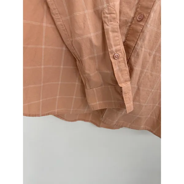 Garnet Hill Womens 12 Salmon Pink Windowpane Plaid Organic Pima‎ Cotton Shirt - Image 3