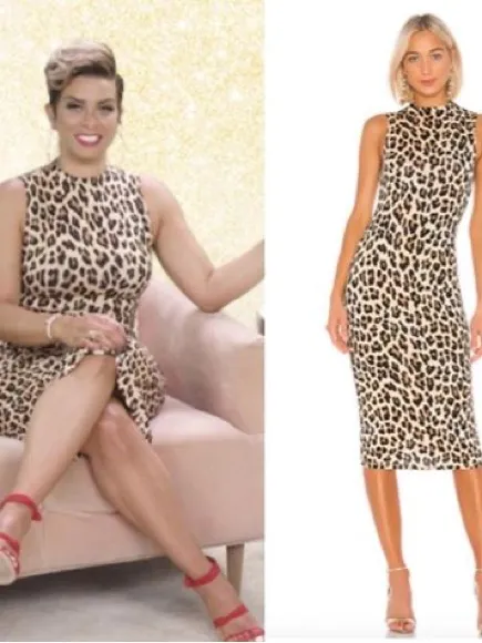 Alice + Olivia Delora Fitted Mock Neck Midi Dress Leopard Print - Image 10