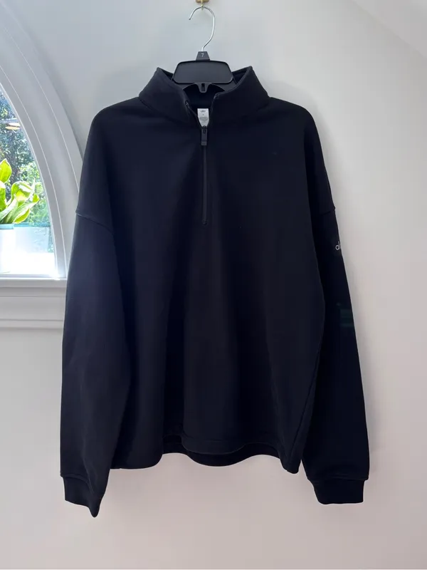 Alo Yoga Renown Heavyweight 1/4 Zip Sweatshirt Black Unisex Medium Pullover M⁠ - Image 10