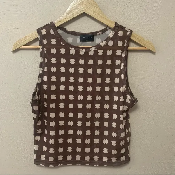 White Fox Boutique Brown and Cream Patterned Cropped Tank - Image 3
