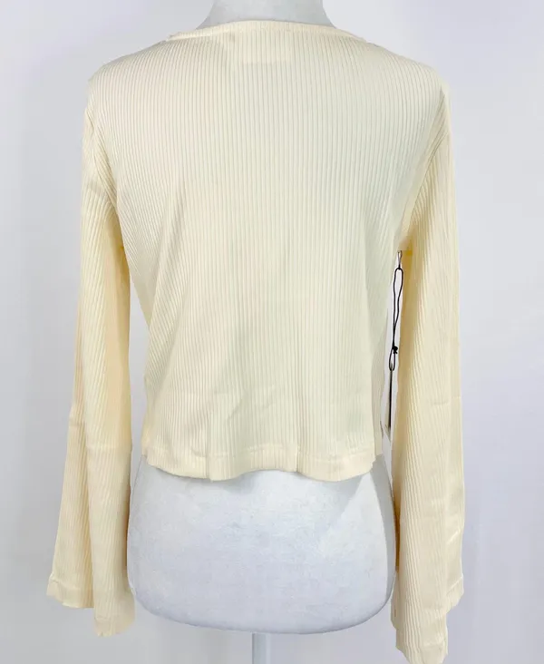 Callahan New Open Front Ring Bell Sleeve Ribbed Vera Top Creme - Image 13