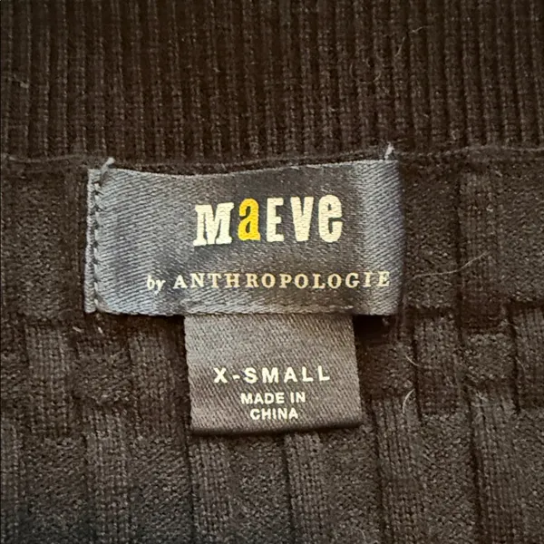 Anthropologie Maeve Black V-Neck Sweater with Sheer Puff Cinched Hem Sleeves - Image 3