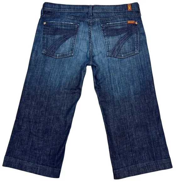 7‎ For All Mankind Low-Rise Crop Dojo Wide Leg Jeans 32" Dark Wash 7FAM Y2K USA - Image 2