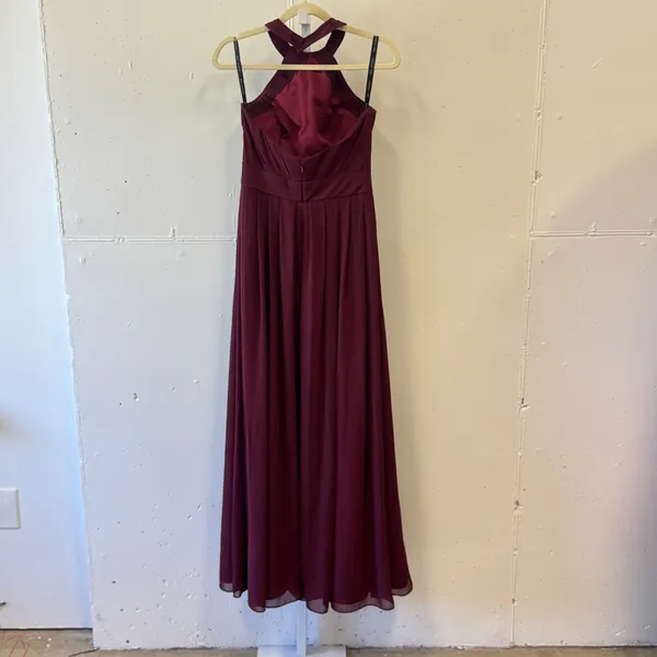 Bill Levkoff Burgundy Halter‎ Pleated Chiffon Bridesmaid Formal Gown Dress 8 - Image 2