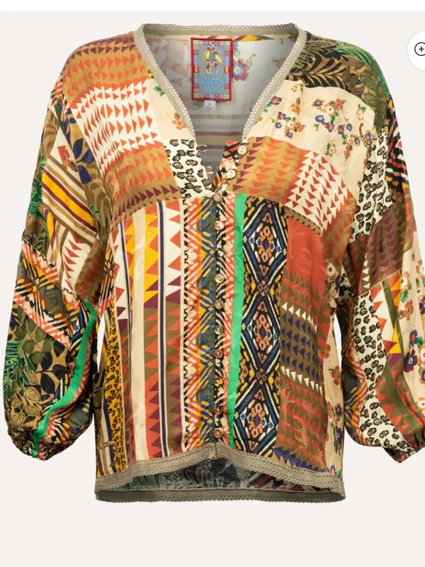 Johnny Was Fria Patch Lola Animal Print Floral Blouse Large - Image 4