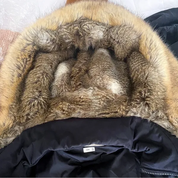 Aritzia Parka Goose Down‎ Asymmetrical Faux Fur Hood Fall Winter Black XXS GUC - Image 11