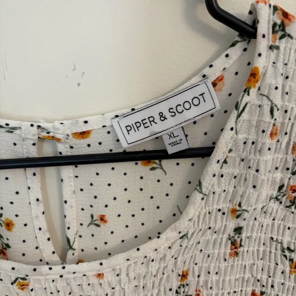 Piper & Scoot White Floral Long Sleeve Smocked Dress Womens XL Long Sleeve - Image 5