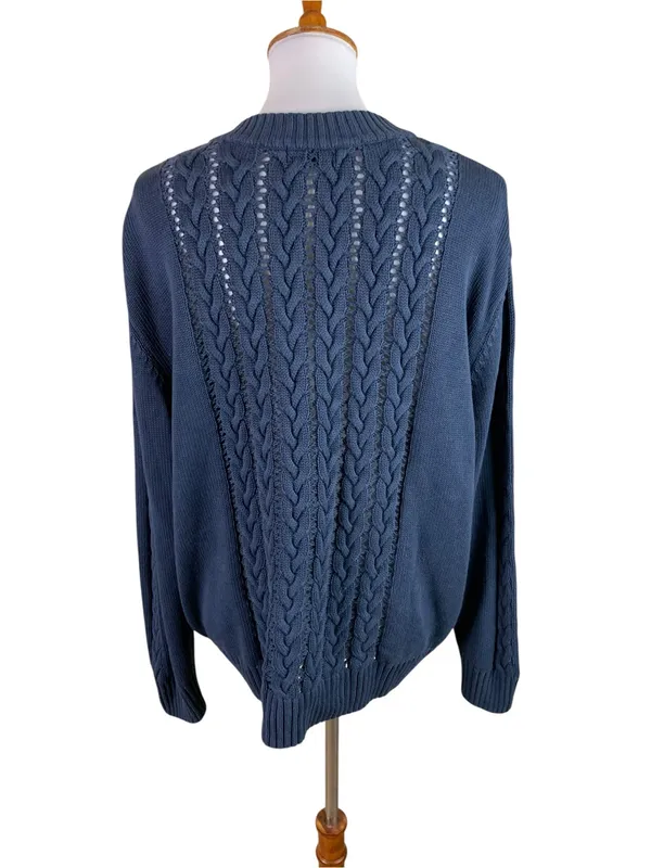 Saint‎ Sofia Organic Cotton Cable Knit Sweater Blue Minimalist Coastal L - Image 2
