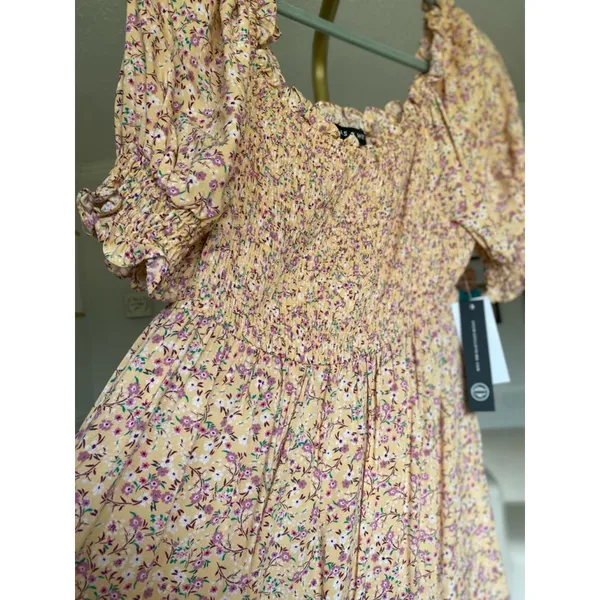 As You Wish Mini Dress Ditsy Floral Cottagecore Smocked Puff‎ Sleeve Festival Boho - Image 4