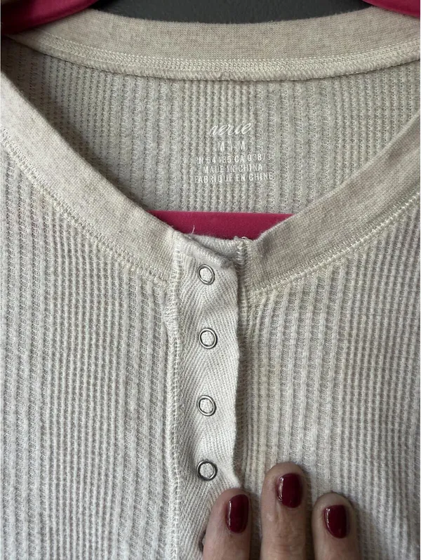 Aerie Cream Waffle Knit Henley Long Sleeve Thermal Top Size M - Image 2