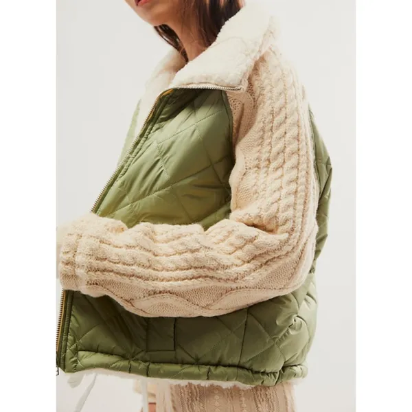 Free People Blank NYC Going Public Jacket Warm Puffer Chunky Cable Sweater Knit - Image 2