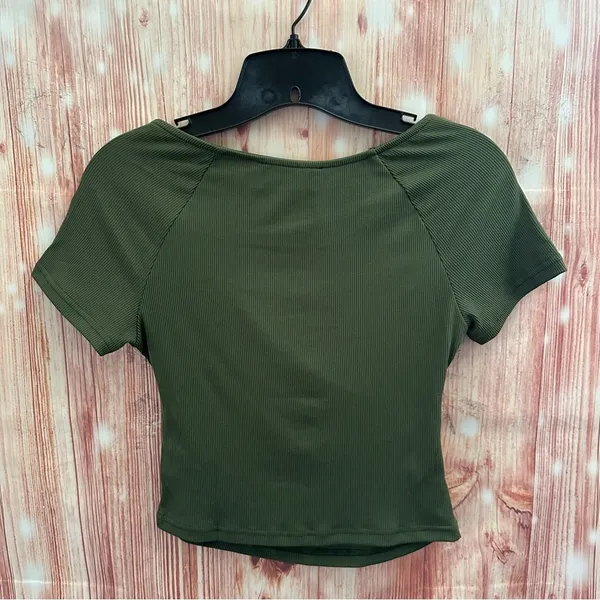 Cider Olive Green Faux Wrap Jersey Short Sleeve T Shirt - Image 8