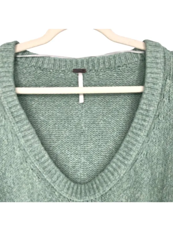 Free People Brookside Tunic Sweater Spearmint V-Neck Relaxed Fit Size Small - Image 3