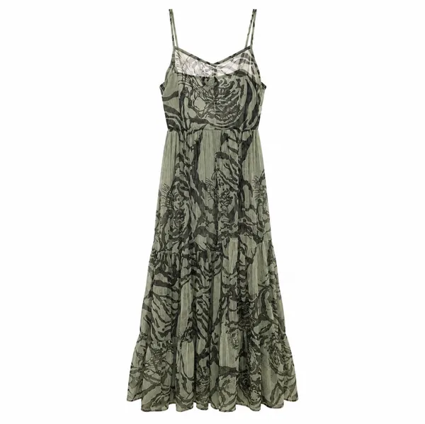 AKIRA Olive Sage Printed Spaghetti-Strap Maxi Dress - Image 6