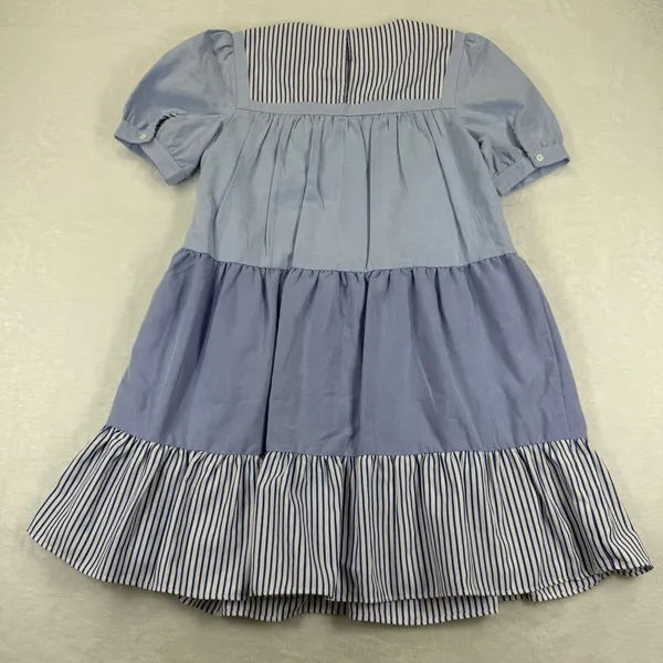Pomander Place Womens Blue Striped‎ Tiered Babydoll Dress XS Cotton Colorblock - Image 13