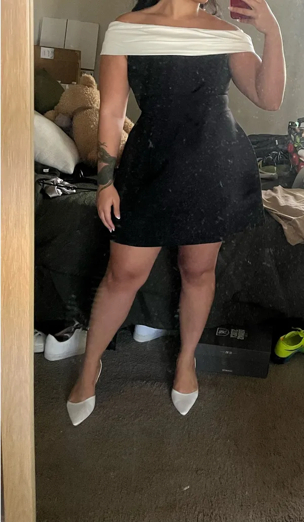 Black and White Bardot Dress - Image 2
