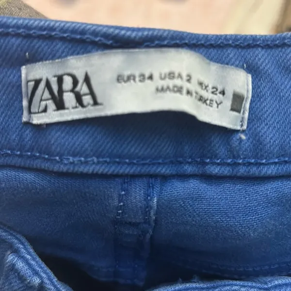 ZARA Straight Leg Jeans 2 High Rise Hem Slit Frayed Cobalt Blue Denim Casual - Image 10