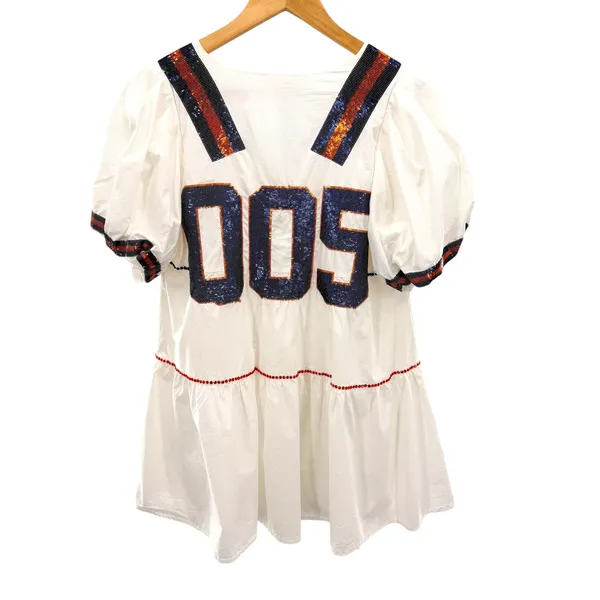 Queen of Sparkles White Sequin Jersey‎ Mini Dress 005 Tiered Babydoll Cotton XS - Image 6
