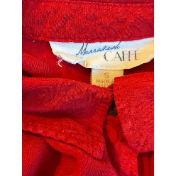 Marrakesh Caffe Womens Red Roll Tab Sleeve Rayon Button Down‎ Shirt Small - Image 4