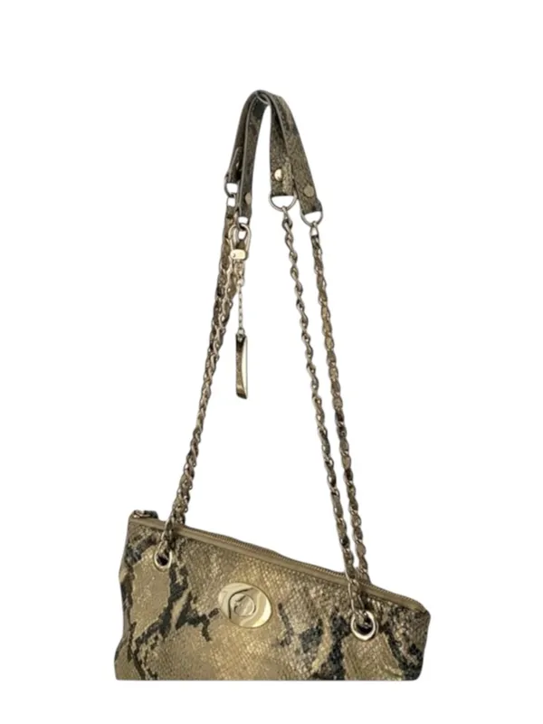 DKNY 𖤐 Convertible Crossbody Leather Handbag 𖤐 Metallic Python 𖤐 Gold Chain - Image 9
