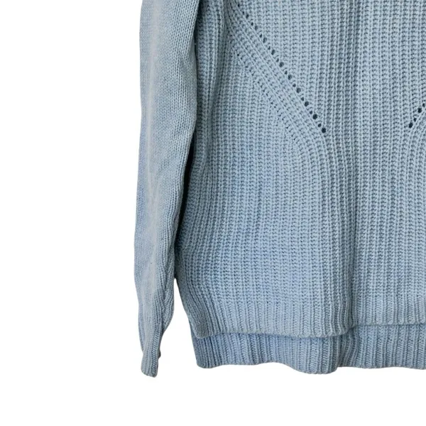 J. Crew chunky knit 100% wool icy blue thick sweater crew neck size small - Image 7