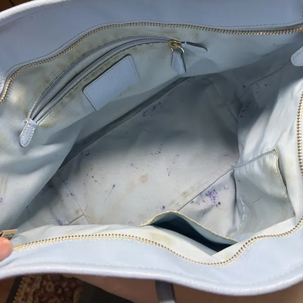 Coach Crossgrain Leather Taxi Street Zip Tote Sky Blue W/ Hangtag XL Purse Flaws - Image 4