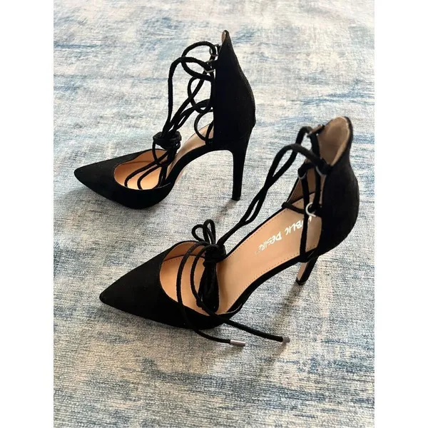 Public Desire Black Faux Suede Lace Up Stiletto High Heels Size 9 - Image 4