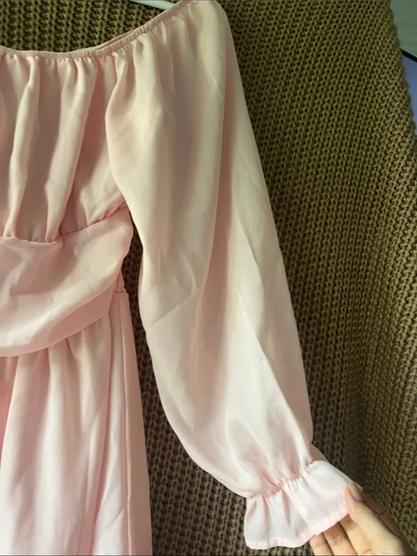 Zaful Light Pink Off-Shoulder Long Sleeve Ruffle Dress - Image 3
