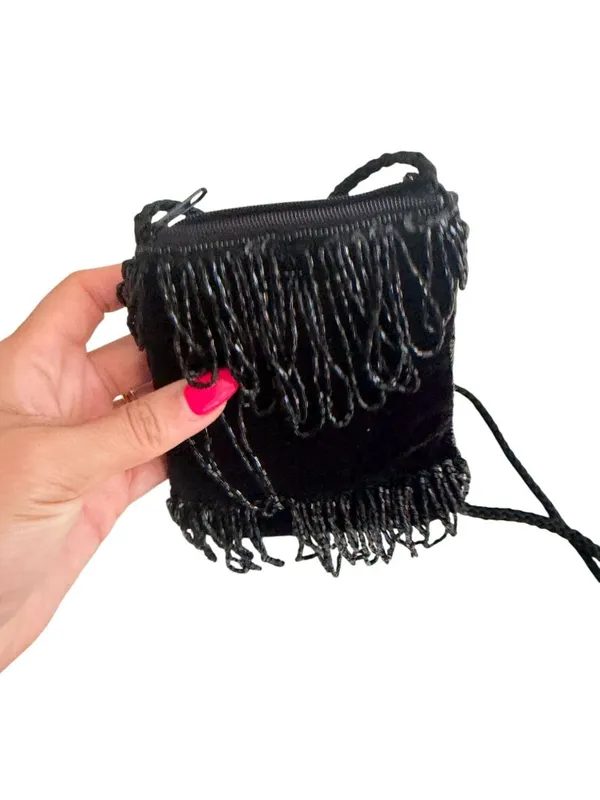 VINTAGE Black Beaded Cocktail Beaded Evening Bag - Image 2