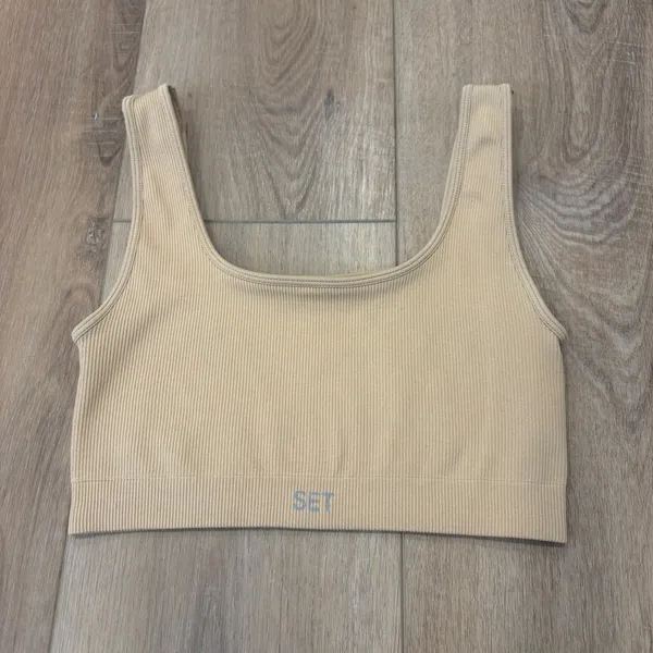 🌟Set Active🌟 X Revolve Box Cut Seamless Ribbed Sports Bra Nude Pampas Sz S - Image 2