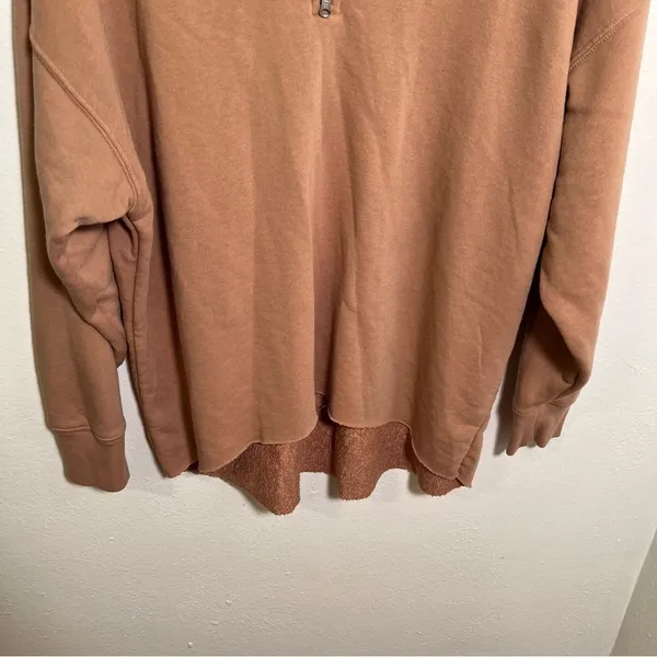 Aerie Women's Size XS Sunday Soft Quarter Zip Sweatshirt Tan Brown High Low Hem - Image 5