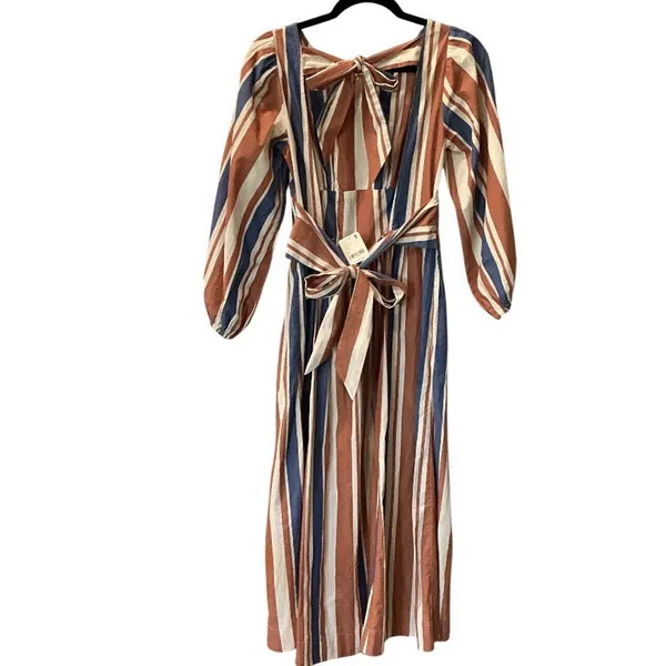 FREE PEOPLE NWT $108 Free-Est Serena Striped Midi XS Open Bow Tie Back - Image 4