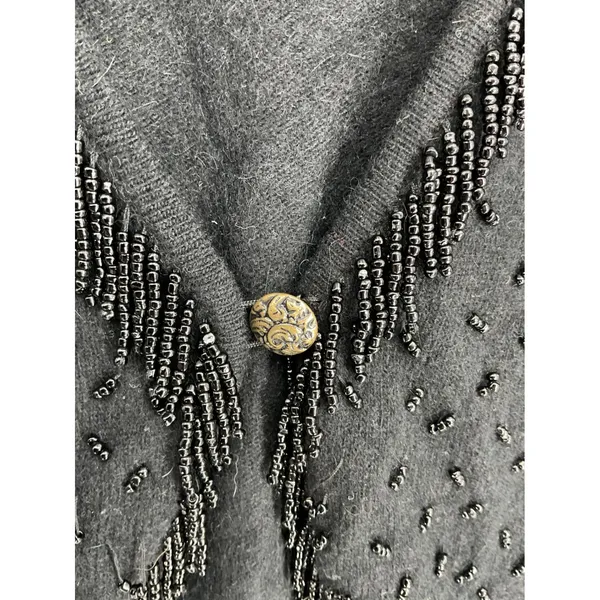 Private Party Women Vest Black Beaded Fringe Angora Lambswool Blend Medium - Image 7
