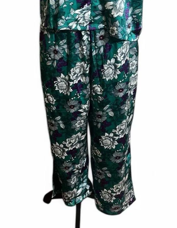 Adore Me Pajama Set Sz M Floral Satin Wide Leg Confort Loungewear Feminine - Image 6